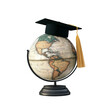 © Iftikhar alam - Graduation globe with mortarboard cap symbolizing academic achievement and global knowledge on a transparent background, Graduated Globe with Mortarboard on transparent background
