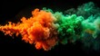 © lapeepon - Orange and green bomb smoke billowing on black background, explosion, colorful, vibrant, abstract, motion, dynamic, contrast, danger