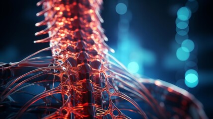 Wall Mural - a close up of a red spine with a blue background