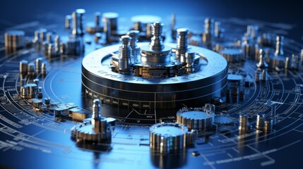 Canvas Print - A futuristic looking machine with many gears and a large round center