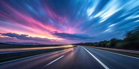 Aufkleber - A highway with a beautiful sunset in the background