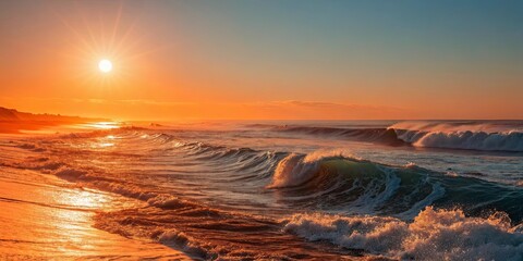 Aufkleber - The sun is setting over the ocean, casting a warm glow on the water