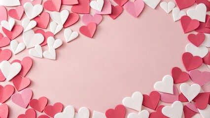 Poster - A pink and white heart shaped paper with many hearts scattered around it
