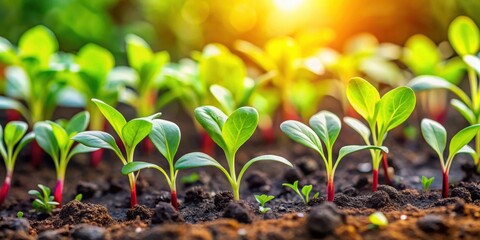 Wall Mural - Close up of vibrant, healthy seedling garden plants, seedlings, garden, plants, green, growth, young, fresh, agriculture, botany