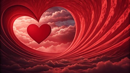 Poster - A red heart is in the center of a wave of red
