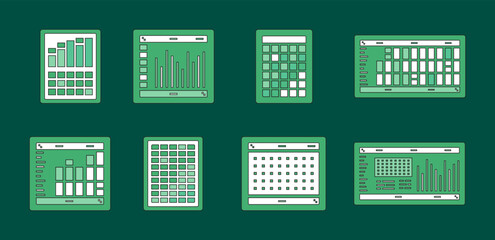 Poster - Spreadsheet flat illustration. Financial accounting report concept. office things for planning accounting, analysis, audit, project management, marketing, research vector set. Infographic UI Elements