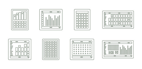 Poster - Spreadsheet flat illustration. Financial accounting report concept. office things for planning accounting, analysis, audit, project management, marketing, research vector set. Infographic UI Elements