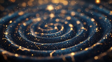 Poster - A mesmerizing spiral pattern adorned with shimmering golden particles against a dark backdrop, evoking a sense of depth and tranquility.