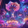 © Racelleo - Illuminated carousel at night, whimsical, fantasy, colorful lights, futuristic design, magical atmosphere.