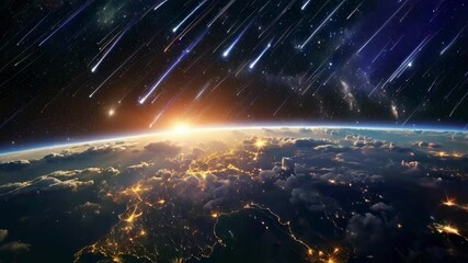Wall Mural - meteor showers entering the earth's atmosphere