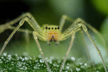 Wall Mural - Spider’s legs delicately walking across a thin web