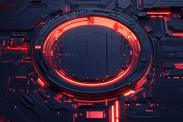 Poster - Futuristic circuit board design with glowing red elements and intricate patterns
