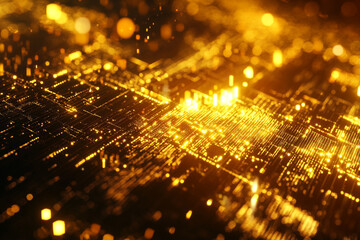Poster - Golden digital landscape creating a mesmerizing abstract view of technology