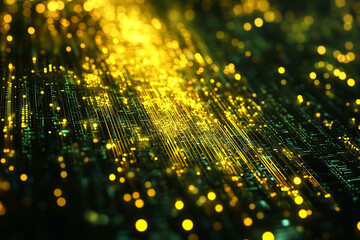 Poster - Digital shimmering lights create an abstract background of vibrant gold and green hues
