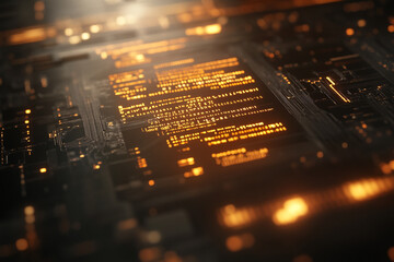 Poster - Close-up view of illuminated circuit board showcasing electronic components and data