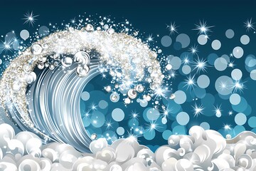 Wall Mural - Shimmering Ocean Wave with Glittering Foam and Sparkling Background