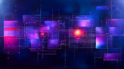 Poster - abstract digital background with geometric shapes, vibrant colors, and futuristic elements for techn