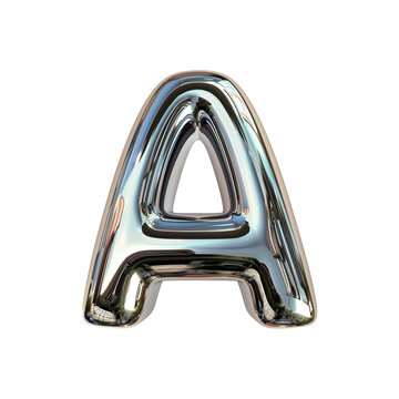 Lowercase alphabet a, 3D metallic style, chrome-like reflective