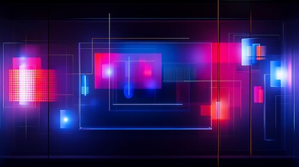 Poster - abstract futuristic background with glowing geometric shapes and neon light effects for digital artw