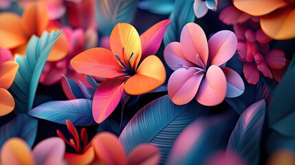 Aufkleber - Explore a stunning abstract representation of vibrant flowers and leaves, showcasing a unique blend of colors and artistic flair, ideal for modern spaces and creative ins