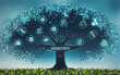 © Sohail - Productivity Tree of Success:  A glowing, futuristic tree symbolizes productivity, its branches adorned with icons representing various aspects of efficient workflow and growth.