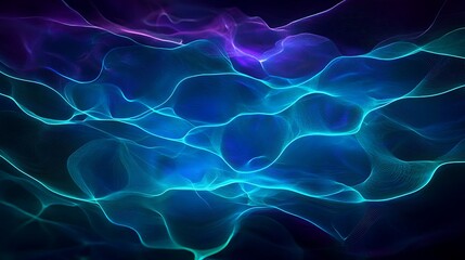 Poster - Colorful Abstract Waves and Light Patterns in Blue and Purple on Dark Background for Artistic Decor