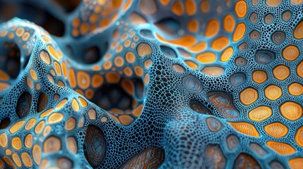 Aufkleber - This image features an intricate abstract pattern of hexagons in vibrant blue and orange tones, creating a modern and dynamic background suitable for various design appli
