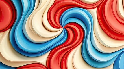 Aufkleber - This abstract colorful swirl background features vibrant spiraled lines in red, blue, and cream, creating a dynamic and eye-catching design perfect for various graphic pr