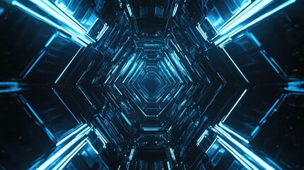 Aufkleber - Vibrant abstract hexagonal pattern showcasing a futuristic neon blue design against a striking black background, ideal for technology and creative projects.