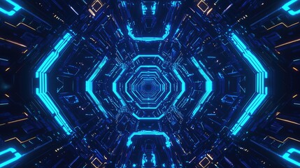 Aufkleber - Vibrant abstract hexagonal pattern showcasing a futuristic neon blue design against a striking black background, ideal for technology and creative projects.