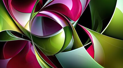 Aufkleber - This abstract image showcases a modern geometric design featuring green and magenta shapes arranged in a visually striking composition, perfect for contemporary projects.