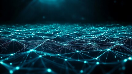 Poster - Futuristic Digital Network Background with Glowing Lines and Dots in Depth of Field for Technology Design