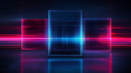 Poster - Futuristic Neon Abstract Background with Geometric Shapes and Dynamic Colorful Light Effects