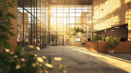 Wall Mural - this image showcases a modern office interior featuring glass walls and ample natural light, perfect