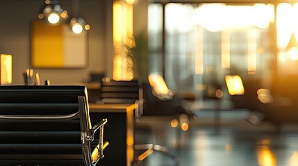 Wall Mural - a modern office interior showcasing a blurred view of desks and chairs. this contemporary workspace 
