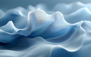 Poster - An abstract composition featuring flowing, translucent waves in soft blue tones, creating a serene and ethereal atmosphere, reminiscent of gentle ocean currents.