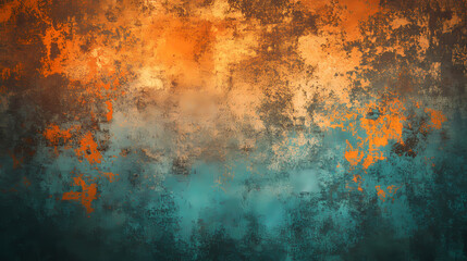 Wall Mural - grainy noisy texture brown orange blue poster background, dark moody teal turquoise aquamarine grung