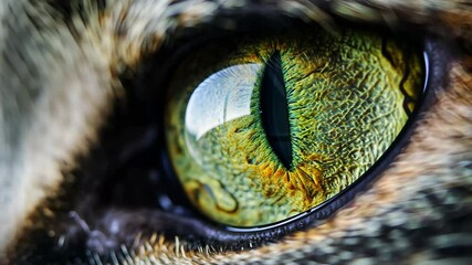 Poster - a close-up view reveals the striking green eye of a cat, capturing the unique patterns and hues with
