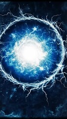 Wall Mural - electric blue orb radiates energy in dark cosmic space with intense lightning effects surrounding it