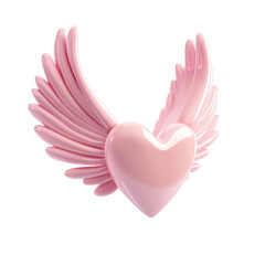 Poster - Flying Pink Heart-Shaped 3D Render Icon Isolated on transparent Background