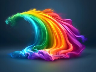 Poster - A vibrant wave of colorful fabric flows gracefully, creating a stunning rainbow effect. The smooth blend of reds, oranges, yellows, greens, blues, and purples evokes a sense of joy and energy.