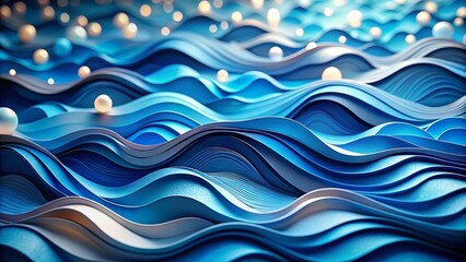 Aufkleber - Abstract Wave Papercut Blue Background with High Depth of Field, Showcasing Fluid Forms and Layers, Ideal for Modern Design and Artistic Projects, Evoking Calm and Creativity