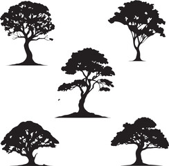 set of silhouettes of trees