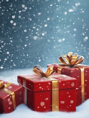Wall Mural - christmas presents on a snowy background