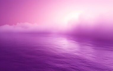 Sticker - A serene view of a tranquil purple-hued ocean at sunrise, enveloped in soft mist. The calm waters reflect the gentle light, creating a dreamy atmosphere.