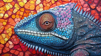 Poster - Vibrant close-up of colorful lizard artistic setting digital artwork bright environment detailed perspective wildlife concept