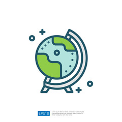Poster - A colorful globe illustration featuring land and water, symbolizing geography and exploration. Ideal for educational or travel-related themes.