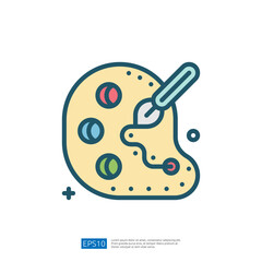 Poster - This image features an artist's palette with colorful paint spots and a paintbrush, symbolizing creativity and artistic expression.
