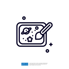 Poster - This image depicts an artistic palette with a paintbrush, featuring a cosmic scene with planets and stars, symbolizing creativity and space exploration.