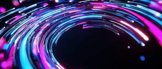Wall Mural - a vibrant swirl of neon lights in pink and blue against a dark background, creating a dynamic and fu